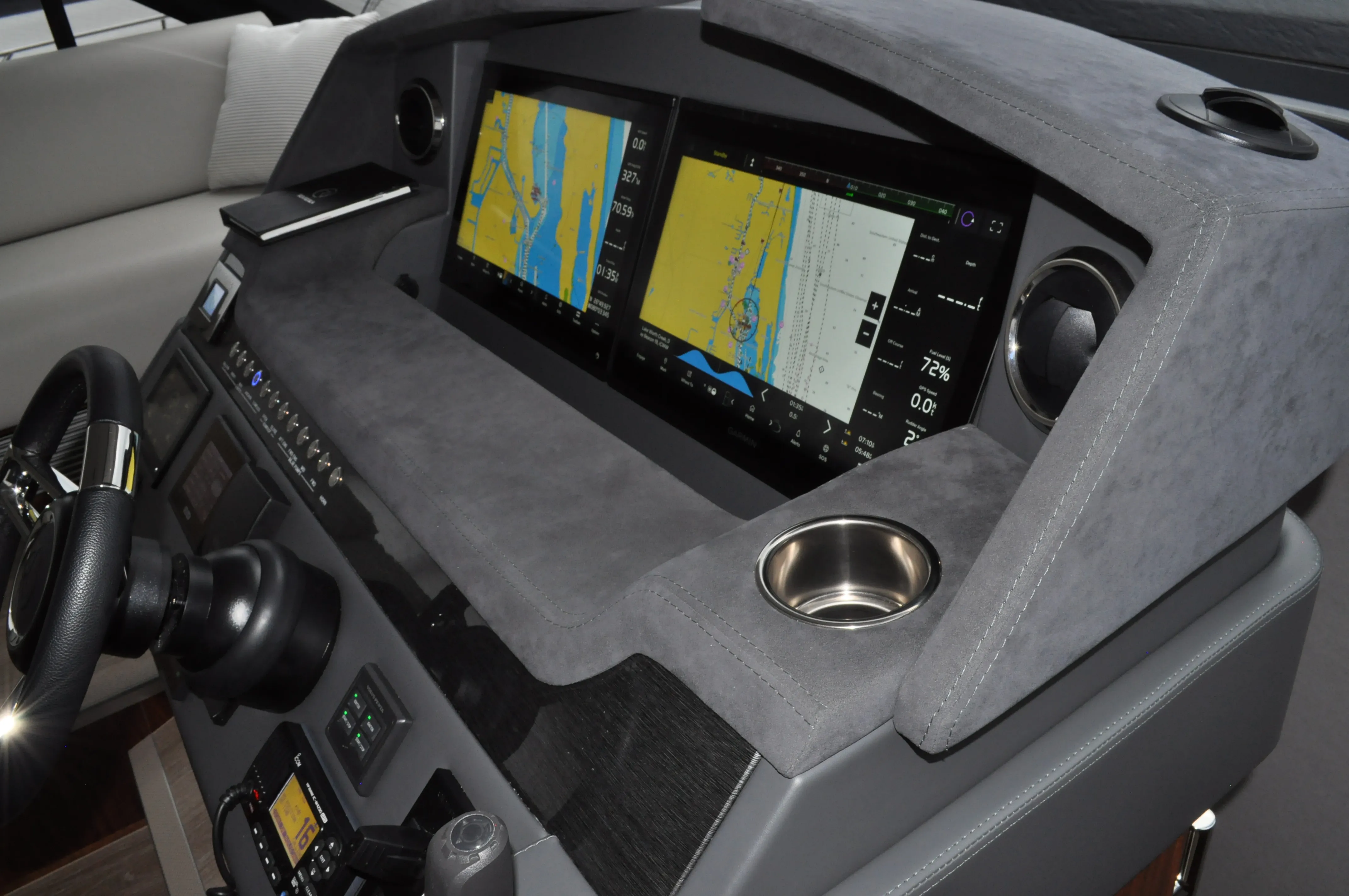 Yacht cockpit with dual chartplotters ready for East Coast delivery